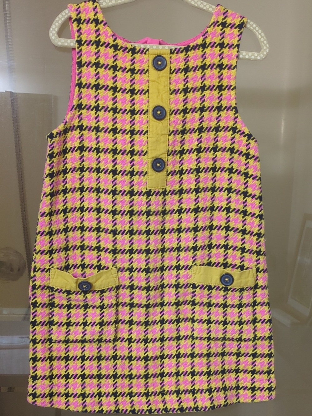 Mini Boden Pink and Black Houndstooth Dress